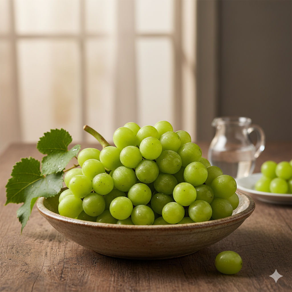 포도의효능의 설명 접시위에 있는 포도송이